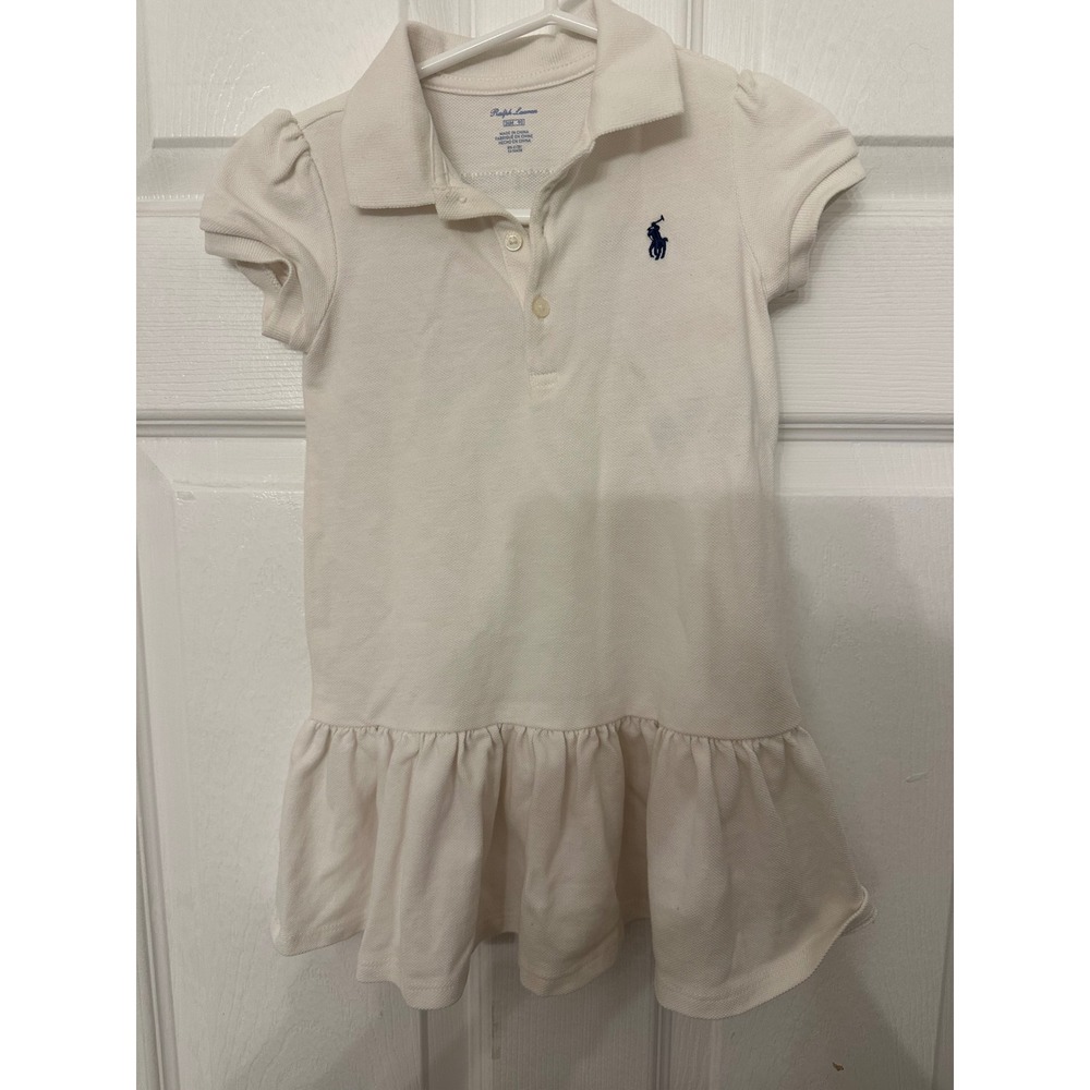 Ralph Lauren Baby Girls Cream White Pique Polo Dress American Flag Back 24M